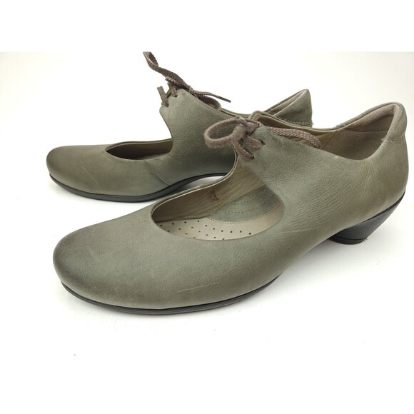 ECCO Sculptured Mary Jane Pumps Distressed Gray Leather Laces  EU 40 US 9-9.5 - Picture 2 of 9